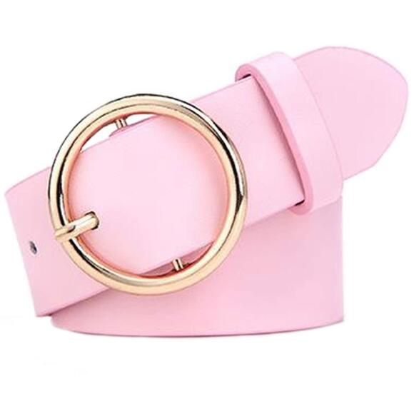 Women Fashion Pu Leather Belt Casual Waist Belt With Round Metal Buckle (pink)😹 - Picture 2 of 5